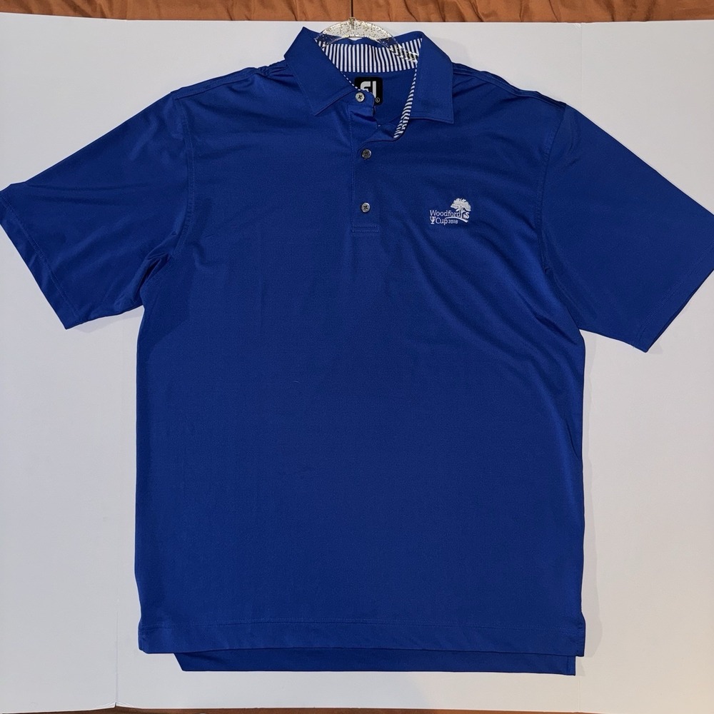 Men's Large FootJoy‎ Performance Golf Polo Shirt Woodford Cup 2018 Blue